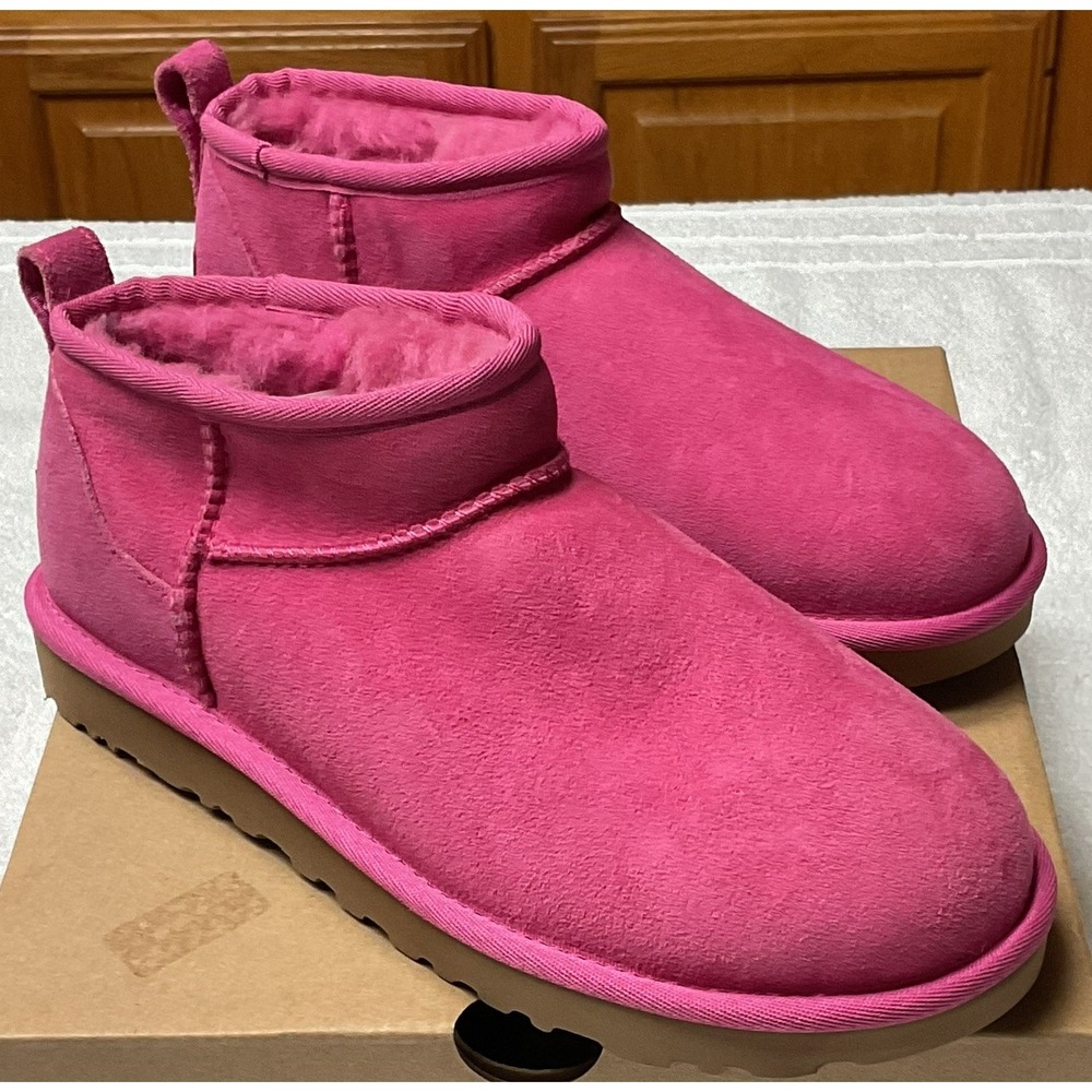 NIB 100% Authentic UGG Classic Ultra Mini Wmns Ankle Boots US 7 EU 38 Hot Pink - Picture 3 of 12